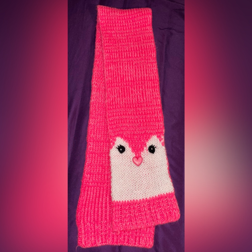 Kids Pink Penguin Knit Scarf